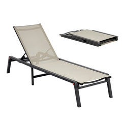 Outdoor Chaise Lounge Chair, 181 kg Weight Capacity, Foldable Sun Tanning Chair, 5 Adjustable Positions, Easy Assembly, Heavy Duty Aluminum Pool Recliner Lounge Chairs, for Beach Yard Patio