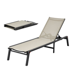 Outdoor Chaise Lounge Chair, 181 kg Weight Capacity, Foldable Sun Tanning Chair, 5 Adjustable Positions, Easy Assembly, Heavy Duty Aluminum Pool Recliner Lounge Chairs, for Beach Yard Patio
