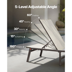Outdoor Chaise Lounge Chair, 181 kg Weight Capacity, Foldable Sun Tanning Chair, 5 Adjustable Positions, Easy Assembly, Heavy Duty Aluminum Pool Recliner Lounge Chairs, for Beach Yard Patio