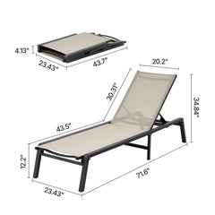 Outdoor Chaise Lounge Chair, 181 kg Weight Capacity, Foldable Sun Tanning Chair, 5 Adjustable Positions, Easy Assembly, Heavy Duty Aluminum Pool Recliner Lounge Chairs, for Beach Yard Patio