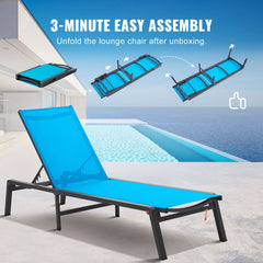 Chaise Lounge Chair Outdoor Patio Lounge Chair Adjustable 5-Position 2 pcs