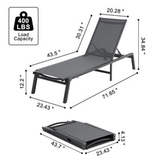 Chaise Lounge Chair Outdoor, Aluminum Patio Lounge Chair with Adjustable 5-Position, Folding Pool Lounge Chair Recliner and Full Flat Tanning Chair for Patio, Beach, Pool, Dark Grey