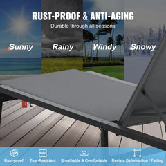Chaise Lounge Chair Outdoor, Aluminum Patio Lounge Chair with Adjustable 5-Position, Folding Pool Lounge Chair Recliner and Full Flat Tanning Chair for Patio, Beach, Pool, Dark Grey