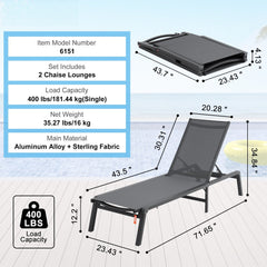 Chaise Lounge Chair Outdoor Patio Lounge Chair Adjustable 5-Position 2 pcs