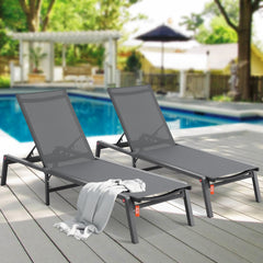 Chaise Lounge Chair Outdoor Patio Lounge Chair Adjustable 5-Position 2 pcs