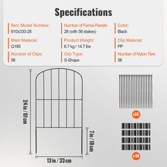 Garden Fence, No Dig Fence 61 x 33 cm Animal Barrier Fence, Underground Decorative Garden Fencing with 5.08 cm Spike Spacing, Metal Dog Fence for the Yard and Outdoor Patio, 28 Pack