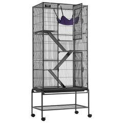 69" Metal Small Animal Cage 4-Tier Rolling Ferret Cage with Tray 3 Ramps
