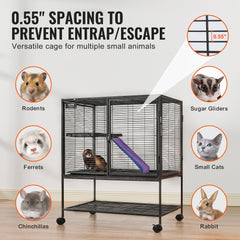 36" Metal Small Animal Cage 2-Tier Rolling Ferret Cage with Tray A Ramp