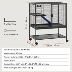 36" Metal Small Animal Cage 2-Tier Rolling Ferret Cage with Tray A Ramp