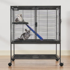36" Metal Small Animal Cage 2-Tier Rolling Ferret Cage with Tray A Ramp