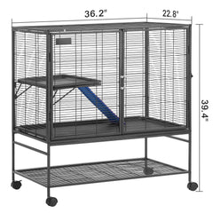 39" Metal Small Animal Cage 2-Tier Rolling Ferret Cage with Tray A Ramp