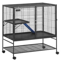 39" Metal Small Animal Cage 2-Tier Rolling Ferret Cage with Tray A Ramp