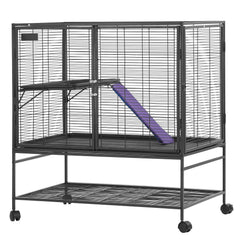 39" Metal Small Animal Cage 2-Tier Rolling Ferret Cage with Tray A Ramp