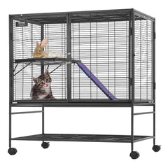 39" Metal Small Animal Cage 2-Tier Rolling Ferret Cage with Tray A Ramp