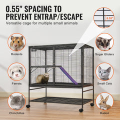 39" Metal Small Animal Cage 2-Tier Rolling Ferret Cage with Tray A Ramp