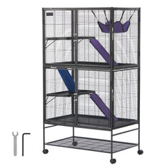 64.6" Metal Small Animal Cage 4-Tier Rolling Ferret Cage with Tray 3 Ramps