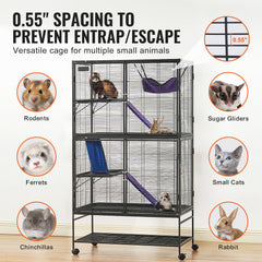 64.6" Metal Small Animal Cage 4-Tier Rolling Ferret Cage with Tray 3 Ramps