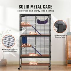64.6" Metal Small Animal Cage 4-Tier Rolling Ferret Cage with Tray 3 Ramps