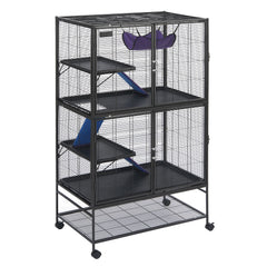 64.6" Metal Small Animal Cage 4-Tier Rolling Ferret Cage with Tray 3 Ramps