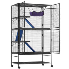 64.6" Metal Small Animal Cage 4-Tier Rolling Ferret Cage with Tray 3 Ramps