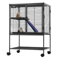 34" Metal Small Animal Cage 2-Tier Rolling Ferret Cage with Tray A Ramp