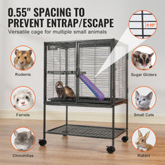 34" Metal Small Animal Cage 2-Tier Rolling Ferret Cage with Tray A Ramp