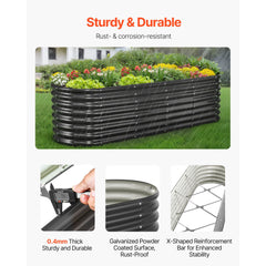 Metal Raised Garden Bed, 2.4 x 0.6 x 0.6 m Oval Outdoor Galvanized Planter Garden Box, Open Bottom Design, Large Planter Raised Bed for Growing Vegetables, Flowers, Herbs, Succulents, Dark Gray