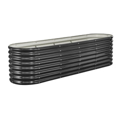 Metal Raised Garden Bed, 2.4 x 0.6 x 0.6 m Oval Outdoor Galvanized Planter Garden Box, Open Bottom Design, Large Planter Raised Bed for Growing Vegetables, Flowers, Herbs, Succulents, Dark Gray
