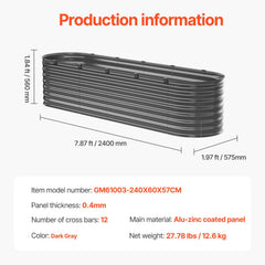 Metal Raised Garden Bed, 8 x 2 x 2 ft Outdoor Galvanized Planter Box, with Open Bottom, Large Oval Planter Raised Bed for Gardening Vegetables, Flowers, Herbs, and Succulent Plants, Dark Gray