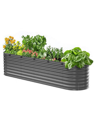 Metal Raised Garden Bed, 8 x 2 x 2 ft Outdoor Galvanized Planter Box, with Open Bottom, Large Oval Planter Raised Bed for Gardening Vegetables, Flowers, Herbs, and Succulent Plants, Dark Gray