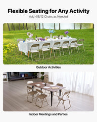 4 Pack Folding Chairs, Foldable Leather Chairs with Heavy Duty Metal Frame & Padded Cushion, Portable Folding Card Table Chairs, Stackable Seats for Home, Yard, Garden, Parties, Events, Khaki
