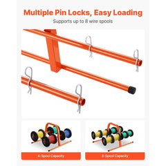 Wire Spool Rack, 100 lbs Capacity, Smart Hand Caddy, Heavy-Duty Steel Wire Dispenser Holder for Up to 8 Spools, MAX 9.45 in Diameter, Easy Lift Design for Electrical Industrial and Retail Use