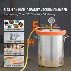 5 Gallon Vacuum Chamber, Upgraded Tempered Glass Lid Vacuum Degassing Chamber, 304 Stainless Steel Chamber, for Stabilizing Wood, Resin Degassing, Silicone Degassing and Plaster Degassing