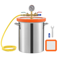 5 Gallon Vacuum Chamber, Upgraded Tempered Glass Lid Vacuum Degassing Chamber, 304 Stainless Steel Chamber, for Stabilizing Wood, Resin Degassing, Silicone Degassing and Plaster Degassing
