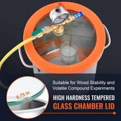 5 Gallon Vacuum Chamber, Upgraded Tempered Glass Lid Vacuum Degassing Chamber, 304 Stainless Steel Chamber, for Stabilizing Wood, Resin Degassing, Silicone Degassing and Plaster Degassing