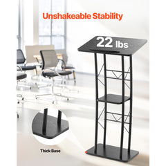 Podium Stand, 1180 mm Metal Lectern, Curved Standing Podium with Wide Reading Surface, Open Storage Compartment, Book Stopper, Cup Holder, for Classroom, Wedding, Conference, Speech, Concert