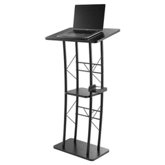 Podium Stand, 1180 mm Metal Lectern, Curved Standing Podium with Wide Reading Surface, Open Storage Compartment, Book Stopper, Cup Holder, for Classroom, Wedding, Conference, Speech, Concert