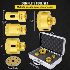 Diamond Drill Bits 4PCS Diamond Hole Saw 25/35/50/68mm Tile Hole Saw Kit Vacuum Brazed Diamond Drill Bit 0.59in/15mm Segment Tile Hole Saw w Storage Case for Tile Ceramic Porcelain Marble Stone