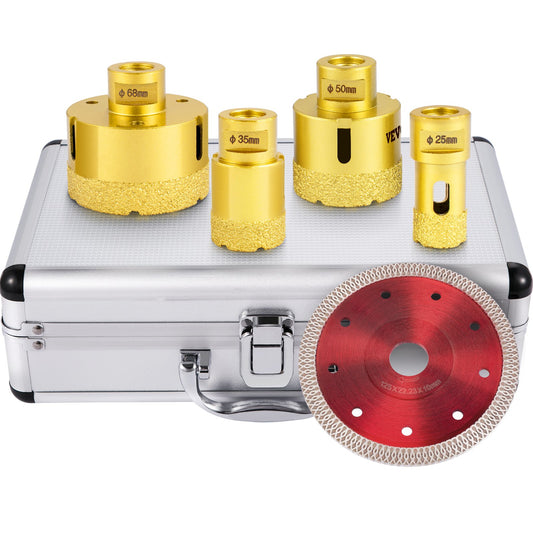 Diamond Drill Bits 4PCS Diamond Hole Saw 25/35/50/68mm Tile Hole Saw Kit Vacuum Brazed Diamond Drill Bit 0.59in/15mm Segment Tile Hole Saw w Storage Case for Tile Ceramic Porcelain Marble Stone