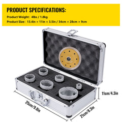 Diamond Drill Bits 6PCS Diamond Hole Saw 20/35/40/50/55/68mm Tile Hole Saw Kit Vacuum Brazed Diamond Drill Bit 0.59in/15mm Segment Tile Hole Saw w Storage Case for Tile Ceramic Porcelain Marble