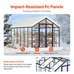 Polycarbonate Greenhouse 8 x 12 Ft Outdoor Walk-in Greenhouse for Garden