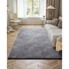 Indoor Plush Area Rugs, 2.44 x 3.05m Soft Plush Carpet, Furry Shag Area Rugs for Living Room, Bedroom, Sunroom, Modern Home Decor Aesthetic, Non-Shedding, Non-Woven, Slip-Resistant, Smoke Gray
