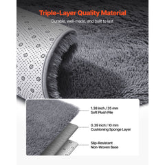 Indoor Plush Area Rugs, 2.44 x 3.05m Soft Plush Carpet, Furry Shag Area Rugs for Living Room, Bedroom, Sunroom, Modern Home Decor Aesthetic, Non-Shedding, Non-Woven, Slip-Resistant, Smoke Gray