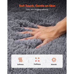 Indoor Plush Area Rugs, 2.44 x 3.05m Soft Plush Carpet, Furry Shag Area Rugs for Living Room, Bedroom, Sunroom, Modern Home Decor Aesthetic, Non-Shedding, Non-Woven, Slip-Resistant, Smoke Gray