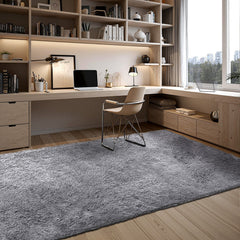Indoor Plush Area Rugs, 2.44 x 3.05m Soft Plush Carpet, Furry Shag Area Rugs for Living Room, Bedroom, Sunroom, Modern Home Decor Aesthetic, Non-Shedding, Non-Woven, Slip-Resistant, Smoke Gray
