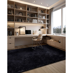 Indoor Plush Area Rugs, 2.44 x 3.05m Soft Plush Carpet, Furry Shag Area Rugs for Living Room, Bedroom, Sunroom, Modern Home Decor Aesthetic, Non-Shedding, Non-Woven, Slip-Resistant, Black
