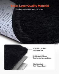 Indoor Plush Area Rugs, 2.44 x 3.05m Soft Plush Carpet, Furry Shag Area Rugs for Living Room, Bedroom, Sunroom, Modern Home Decor Aesthetic, Non-Shedding, Non-Woven, Slip-Resistant, Black