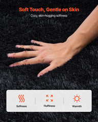 Indoor Plush Area Rugs, 2.44 x 3.05m Soft Plush Carpet, Furry Shag Area Rugs for Living Room, Bedroom, Sunroom, Modern Home Decor Aesthetic, Non-Shedding, Non-Woven, Slip-Resistant, Black