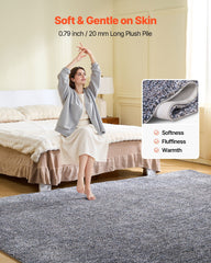 Indoor Plush Area Rugs, 2.44 x 3.05m Plush Carpet, Area Rugs Furry with Long Plushs Pile, Thick & Durable High-Pile Rug for High-Traffic Areas, Non-Shedding & Non-Slip Backing, Blue-Gray