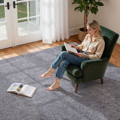 Indoor Plush Area Rugs, 2.44 x 3.05m Plush Carpet, Area Rugs Furry with Long Plushs Pile, Thick & Durable High-Pile Rug for High-Traffic Areas, Non-Shedding & Non-Slip Backing, Blue-Gray
